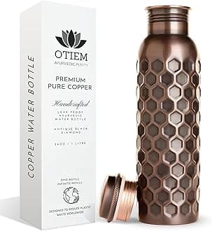 Otiem 100% Copper Water Bottle for Drinking Water, 34 Oz Antique Black – Stay Hydrated and Enjoy Ayurvedic Benefits – Leak-Proof, Temperature Retention, Eco-Friendly Design – Durable Copper Bottle