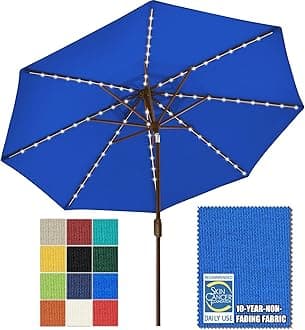 EliteShade USA 10-Year-Non-Fading Solar 9ft Market Umbrella with 80 LED Lights Patio Umbrellas Outdoor Table Umbrella with Ventilation（Royal Blue）