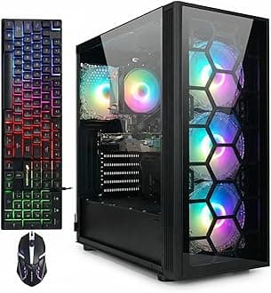 STGAubron Gaming PC Computer Desktop, Intel Core i7 up to 3.9G, GeForce GTX 1660 Super 6G, 32G RAM, 1T SSD, WiFi, BT 5.0, RGB Fan x4, Windows 11 Home