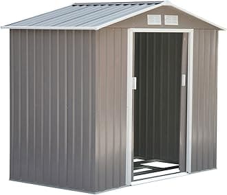 7' x 4' Outdoor Storage Shed, Garden Tool Metal Shed with Foundation Kit, Double Lockable Door, Air Vents and Sloping Roof, for Backyard, Patio, Lawn, Gray
