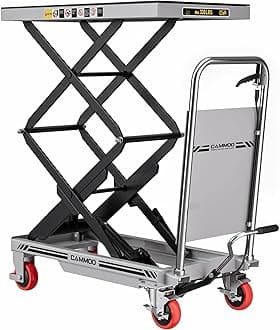 CAMMOO Hydraulic Lift Table Cart, 330lbs Capacity 49.6" Lifting Height, Double Scissor Lift Table with Non-Slip Pad & Safety Guard for Material Handling & Transportation, Gray