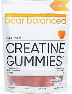 Bear Balanced Creatine Gummies for Men & Women - Creatine Monohydrate, L-Theanine, L-Tyrosine & B12 for Muscle Growth, Strength, and Focus, Peach Mango, 2 Pack
