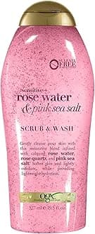 Sensitive + Rose Water & Pink Sea Salt Exfoliating Body Scrub + Rose Quartz, Gentle Exfoliating Daily Body Wash Softens Skin, Body Scrub for Women, Sulfate-Free Surfactants, 19.5 fl oz