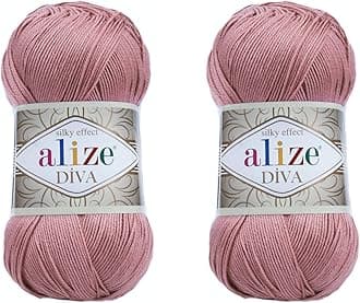 Alize Diva Yarn Hand Knitting Yarn 100% Microfiber Acrylic Yarn Alize Diva Silk Effect Thread Crochet Art Lace Craft Lot of 2 skeins 200gr 767 yds (354-Rose)