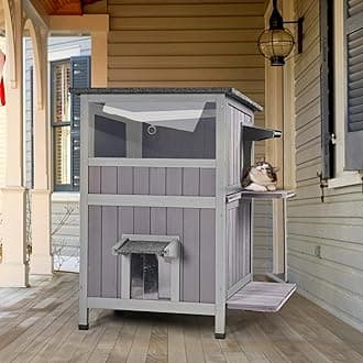 Aivituvin Outdoor Feral Cat House 2-Story Cat Cottage Kitten Shelter with Window