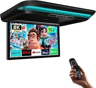 15.6 Inch Motorized Car Overhead Player, 8K FHD IPS Screen Android Car Roof Mount Monitor Built-in Stereo Speakers, Auto Flip Down Car Monitor Support HDMI USB Input