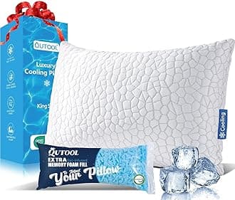 Cooling Pillow for Sleeping, CertiPUR-US Shredded Memory Foam King Pillow Set of 1, Cool Pillow for Hot Sleepers Adjustable Firm Pillow for Side, Back, Stomach Sleepers Soft Yet Support, White