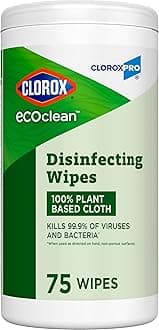 CloroxPro Clorox EcoClean Disinfecting Wipes, Multipurpose 100% Plant Based Cleaning Cloths, Antibacterial Disinfectant, Safe for Multi Surface Use, 75 Count