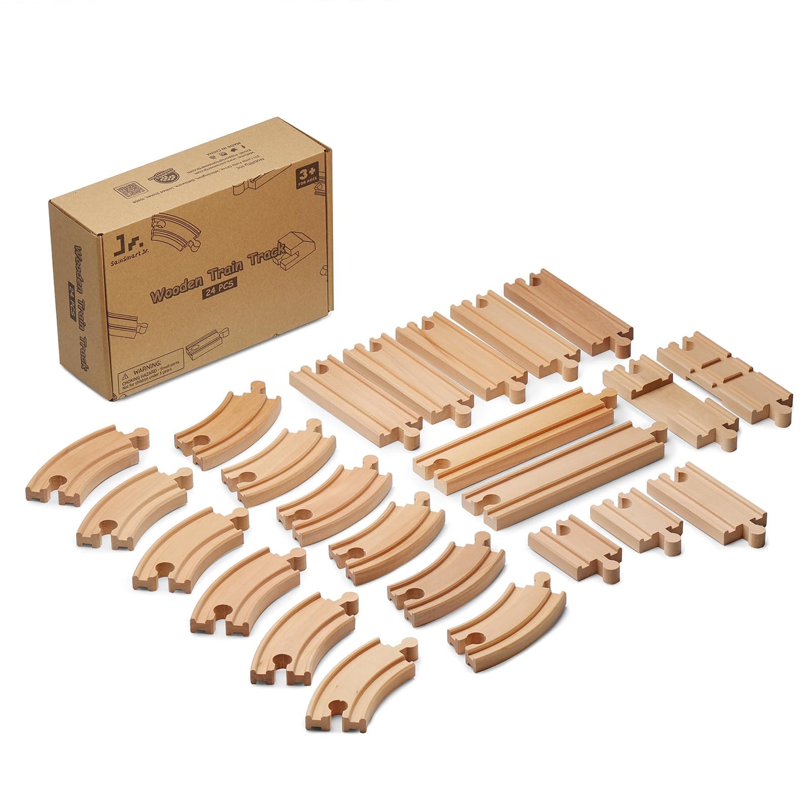 Wooden Train Track 24pcs, Track Expansion Compatible with All Major Brands Toddler Railway Toy Train Set Boys Train Set 3+