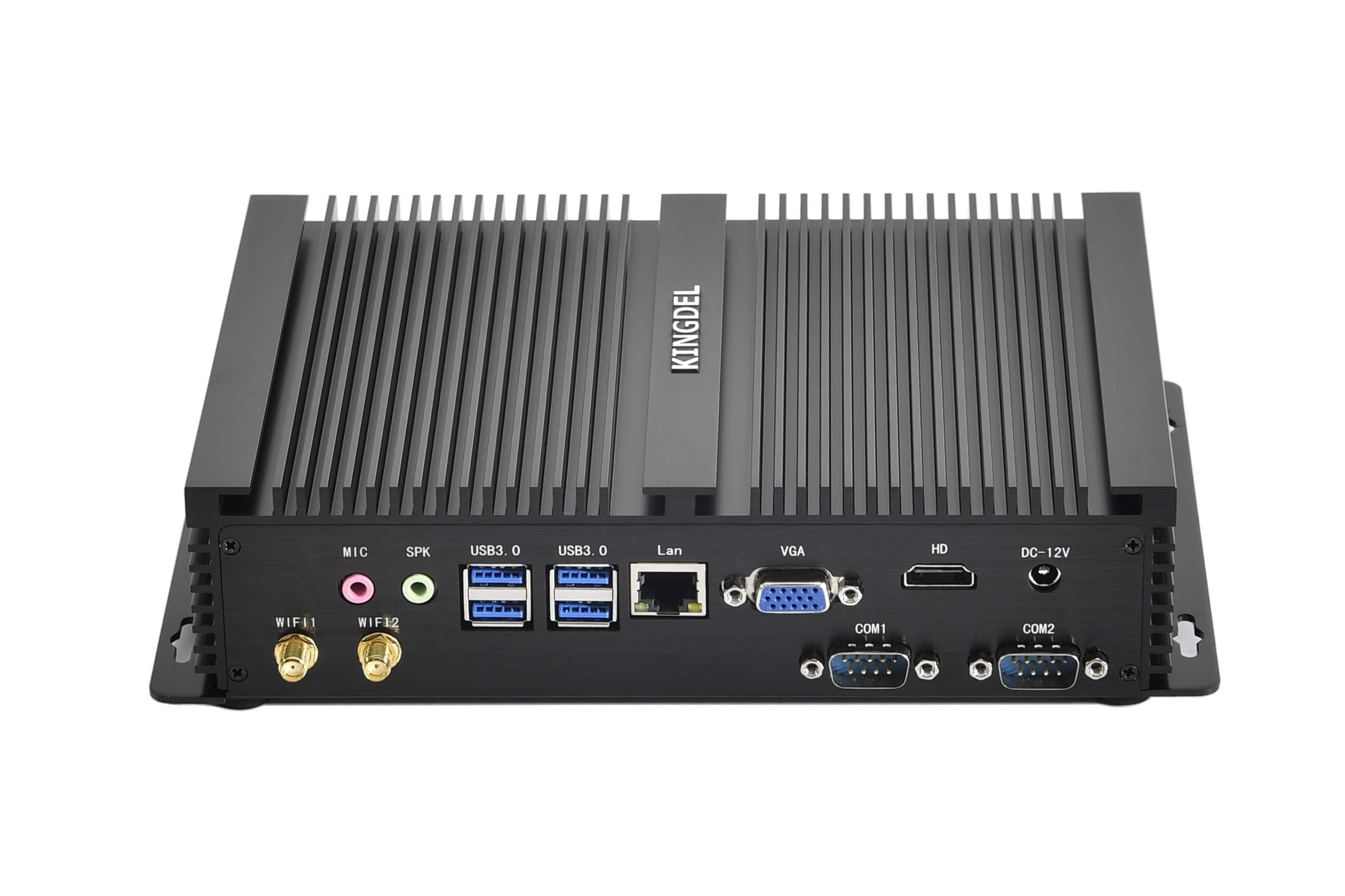 KINGDEL Fanless Industrial Computer, Mini PC, Core i7 8th Gen. CPU, 16GB RAM 512GB NVMe SSD, 4K:4096x2304, HD Port, VGA, 2xCOM RS232, WiFi+Bluetooth, Full Metal Case, Silent Working