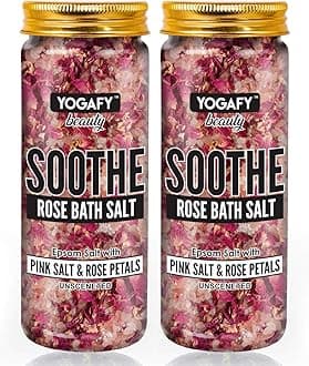 YOGAFYSoothe Rose Bath Salt - Pure Epsom Salt With Pink Himalayan Salt Crytals and Rose Petals (500 Gram) | Relaxtion and Aromatherapy | 250g Pack of 2