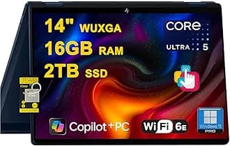 HP OmniBook X Flip 2-in-1 Laptop 14" WUXGA IPS Touch (400nits) Intel 8-core Ultra 5 226V (Up to 40 Tops) 16GB RAM 2TB SSD for Creator Designer Business Professional Win11Pro ICP Hub/Copilot+ AI PC