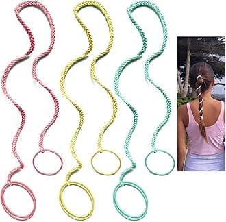 3 Packs 25" Sport Hair Ties for Women No Hooks, Girls' Elastic Spiral Ponytail Holders for Shorter Long Thick Curly Hair Braided Pony Tail Wraps Tie for Swimming Beach Motorcycle Riding
