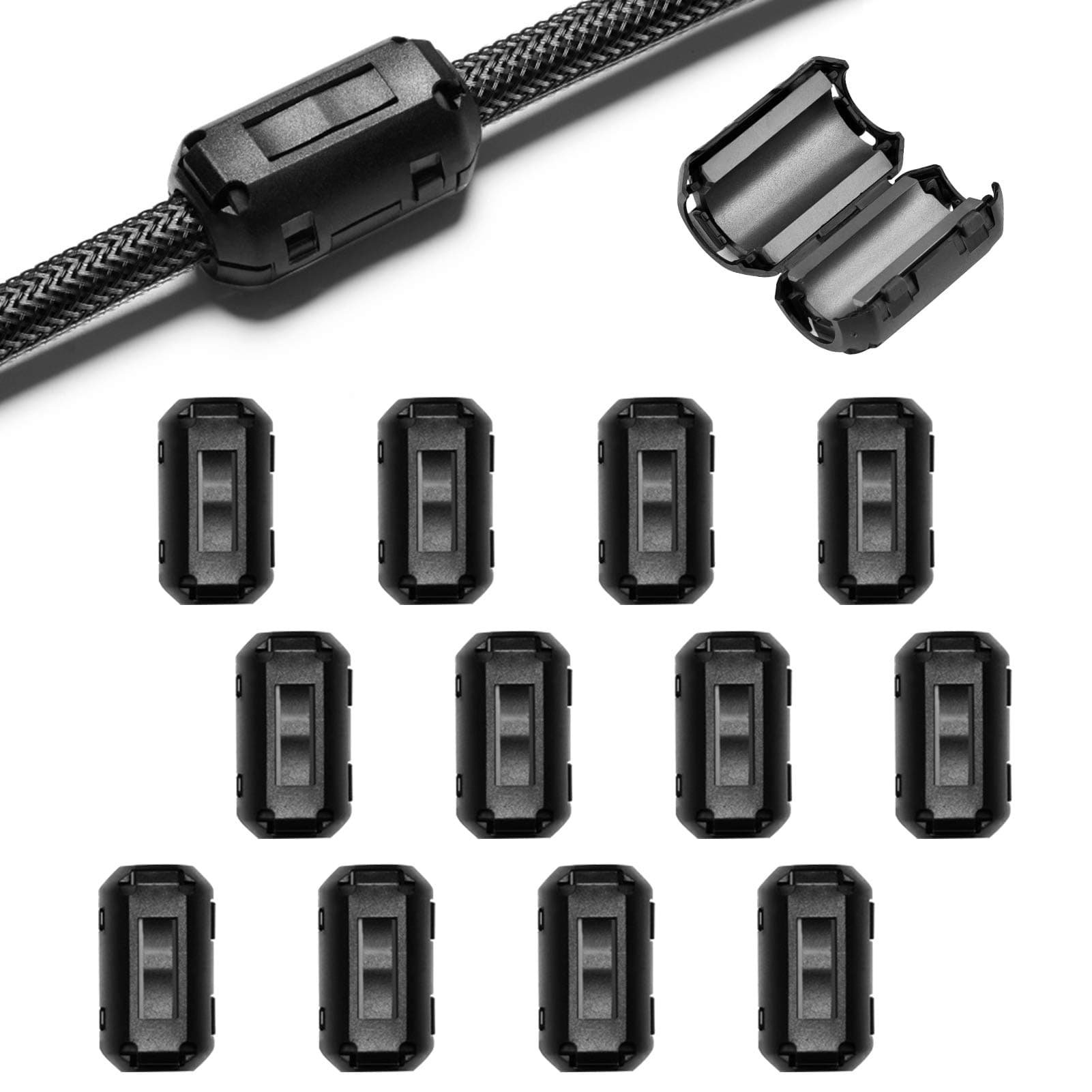 EMI RFI Noise Filter Cable Ring, Roctee 12 Pcs Ferrite Choke Snap On Noise Suppressor Cable Clip Electronic Ferrites Core for 3.5MM Diameter Wire (Black)