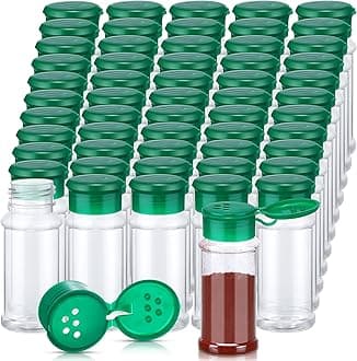 Amyhill 100 Pcs Plastic Spice Bottles Spice Jars Seasoning Jars Spice Bottles Spice Shaker Plastic Jars 3.3 Oz/ 100ml Seasoning Shaker with Shaker Lids for Storing Spice, Seasoning Powders (Green Lid)