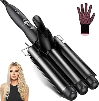 Coidak Hair Waver, 1 Inch 3 Barrel Curling Iron Wand 25Mm Hair Crimper, Temperature Adjustable Heat Up Quickly Beach Waver Curling Iron Black