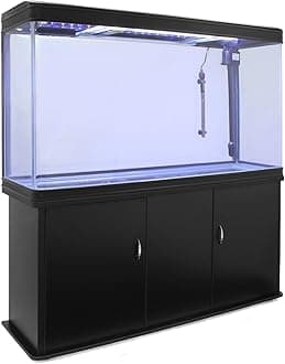 Large Fish Tank 4ft 300L 65 Gallon Aquarium Marine Tropical Saltwater Freshwater Black Cabinet Storage Stand Complete Starter Kit Filter Air Pump Heater LED Light
