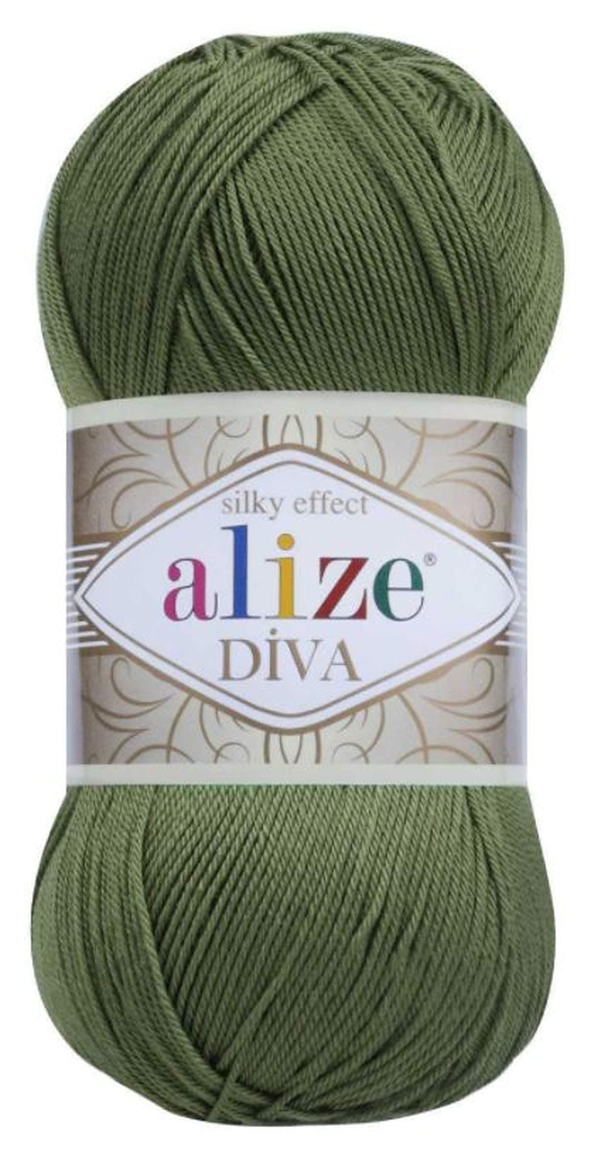 Alize Diva Silk Effect 100% Microfiber Acrylic Yarn 1 Ball skeins 100gr 383yds Color (79 - Basil)