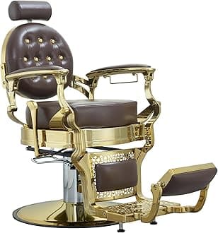 Professional Adjustable Vintage Barber Chair for Hairdressers Heavy Tattoo Shampoo Beauty Salon Equipment(Golden Square)