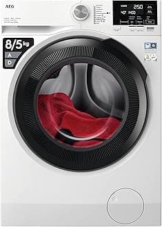 AEG 7000 Series Washer Dryer 8kg Wash/5kg Dry Load LWR7185M4B, Prosteam Freestanding Washer Dryer using 96% less water, 1400rpm Spin, Energy Class A, White