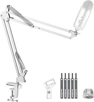 InnoGear Boom Arm Microphone Mic Stand for Blue Yeti HyperX QuadCast SoloCast Snowball Fifine Shure SM7B and Other Mic, White
