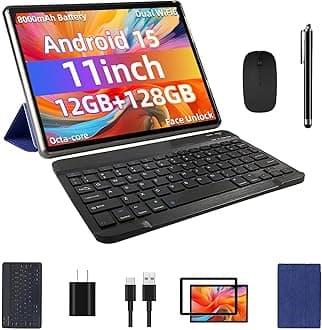 Android 15 Tablet 11inch, Face Unlock, 18W Fast Charging, 12GB+128GB+1TB Expand, Octa-core CPU, 8000mAh Large Battery, WiFi6, Touchscreen Display, Widevine L1 Tableta, Blue