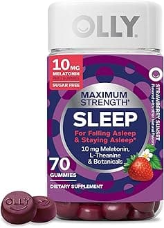 Max Strength Sleep Gummy, 10mg Melatonin, L-Theanine, Chamomile, Lemon Balm, Sugar Free, Vegetarian Sleep Aid, Strawberry - 70 Count