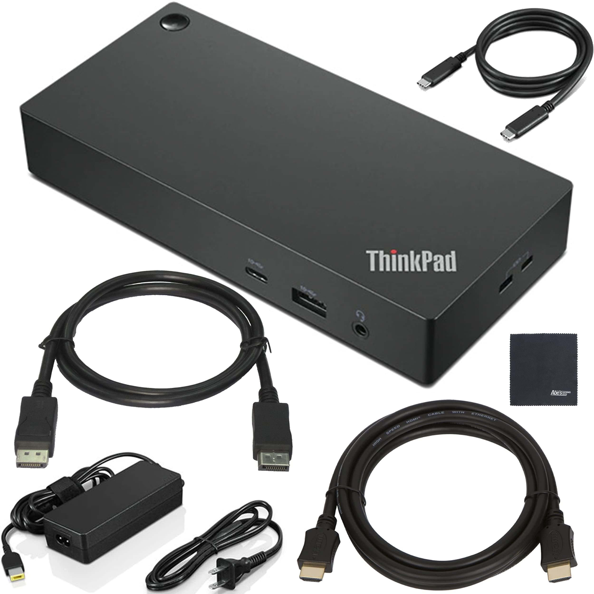 AOM Lenovo ThinkPad USB Type-C Dock Gen 2 with 4K (40AY0090US) + ZoomSpeed HDMI Cable (with Ethernet) + ZoomSpeed DisplayPort Cable + Starter Bundle, Black