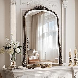 24"×32" Bronze Wide Arched Wall Mirror, Vintage Carving Bathroom Vanity Makeup Mirror, as Wall Decor Hanging Leaning for Fireplace Mantle, Living Room, Bedroom, Vanity Area