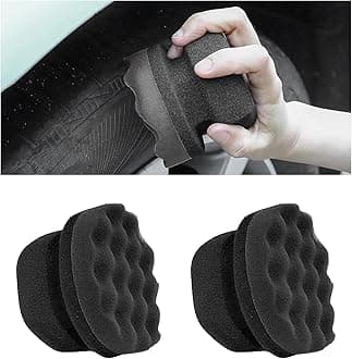 KVAEY 2 PCS Tire Dressing Applicator Pads, Reusable Hex Grip Tire Shine Applicator Polishing Sponge Pads, Wheel Tire Shine Detailing Foam for Most Vehicles, Car Accessories (Black, 3.15")