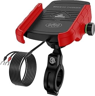 Motorcycle Phone Mount with Qi 15W Wireless Charger & USB C 20W Fast Charging Port, Waterproof Motorcycle Cell Phone Holder Cradle with Aluminum Alloy Handlebar Mounting Base for 4"-8" Phone