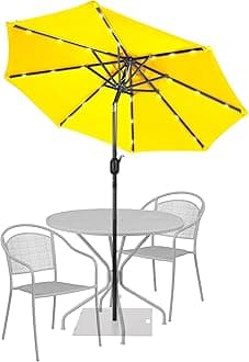 Sundale Outdoor 7 ft Solar-Powered 24 LED Lighted Patio Umbrella with Crank & Push Button Tilt for Garden, Deck, Backyard, Pool, 8 Ribs (Yellow)