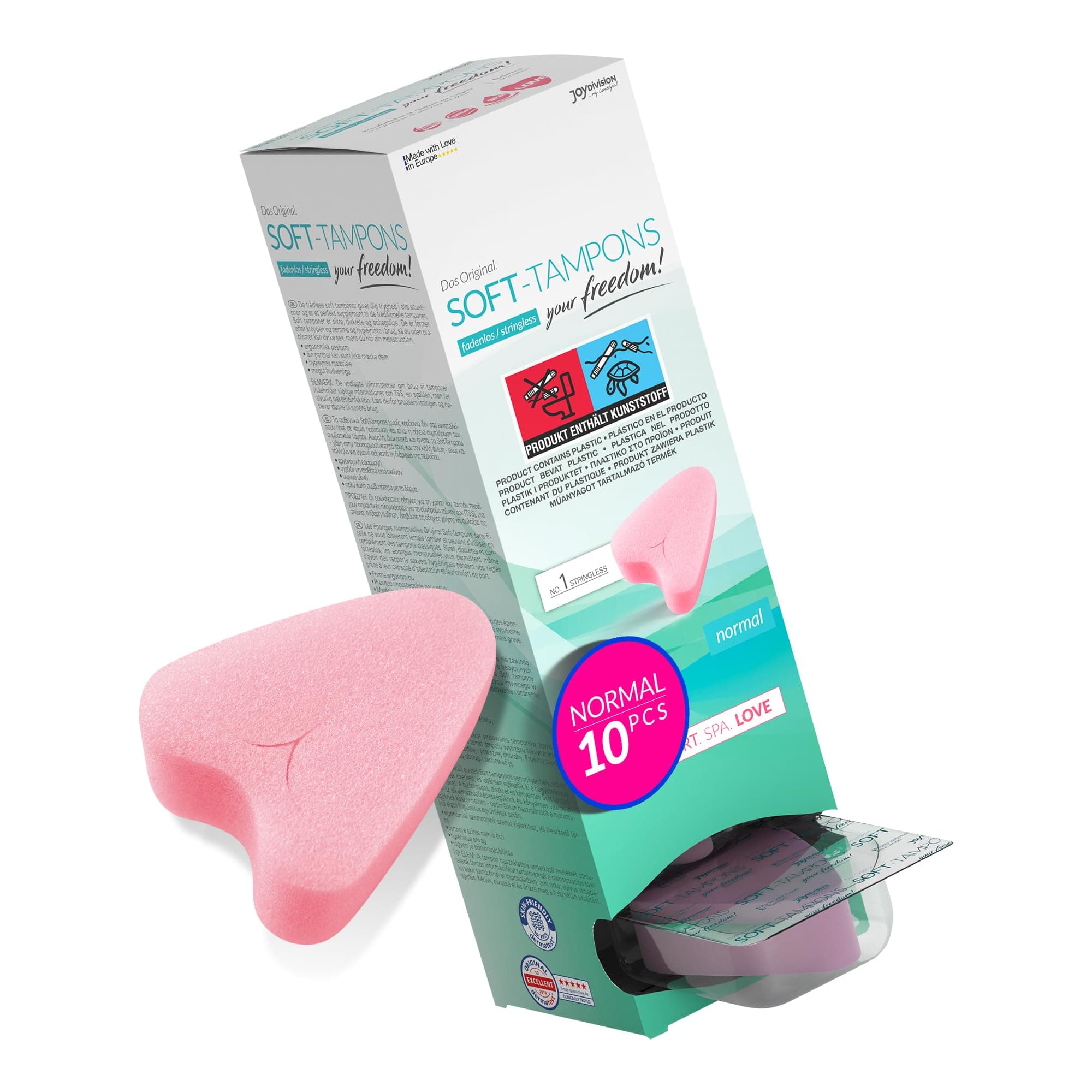 JOYDIVISION Soft-Tampons Normal I 10 Pieces I Threadless tampons for Sports, Swimming & spa I Menstrual sponges Ultra Soft I Easy Insertion & Removal I Soft Tampon Without Thread
