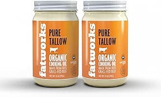 Organic Grass-Fed Beef Tallow, Certified Organic Non-Gmo Pasture-Raised Beef Tallow, sourced from several small family ranchers, KETO friendly, exclusive to Fatworks, 14 oz.
