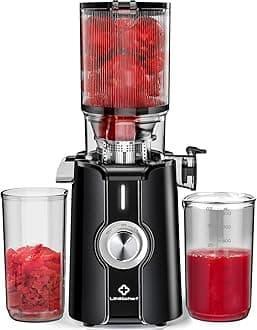 Rush Clear Slow Masticating Juicer Machines, Cold Press Juicer with No-Prep 4.35" Feed Chute Fit Whole Fruits & Vegetables Juicer Machine Easy to Clean, LINKChef 42oz Capacity, 200w, Black