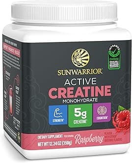 Sunwarrior Creatine Monohydrate Powder | Muscle Building Strength Training Pre Workout & Recovery | Vegan & Keto Friendly Micronized & Easily Mixes 350g Tub (50 Servings) Raspberry Active Creatine