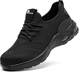 – Safety Shoes for Men Women Non-Slip Steel Toe Cap Trainers Mesh Breathable Lightweight Comfortable Puncture Proof Industrial Factory work Protective Black Sneakers