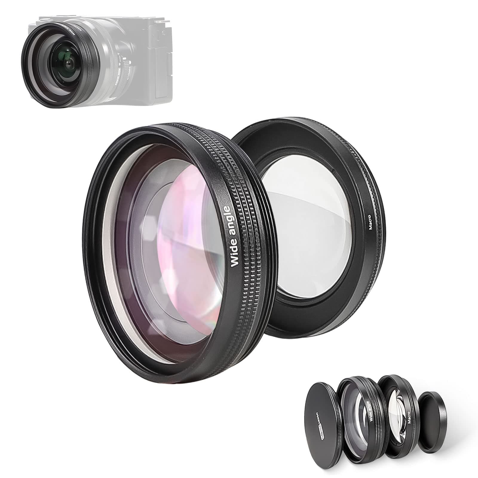 Wide Angle and Macro Lens for Sony ZV-E10 Camera,18mm Wide Angle/ 10X Macro 2-in-1 Attached Lens Kit for Sony ZV-E10 Vlog Camera(WLZ-10)