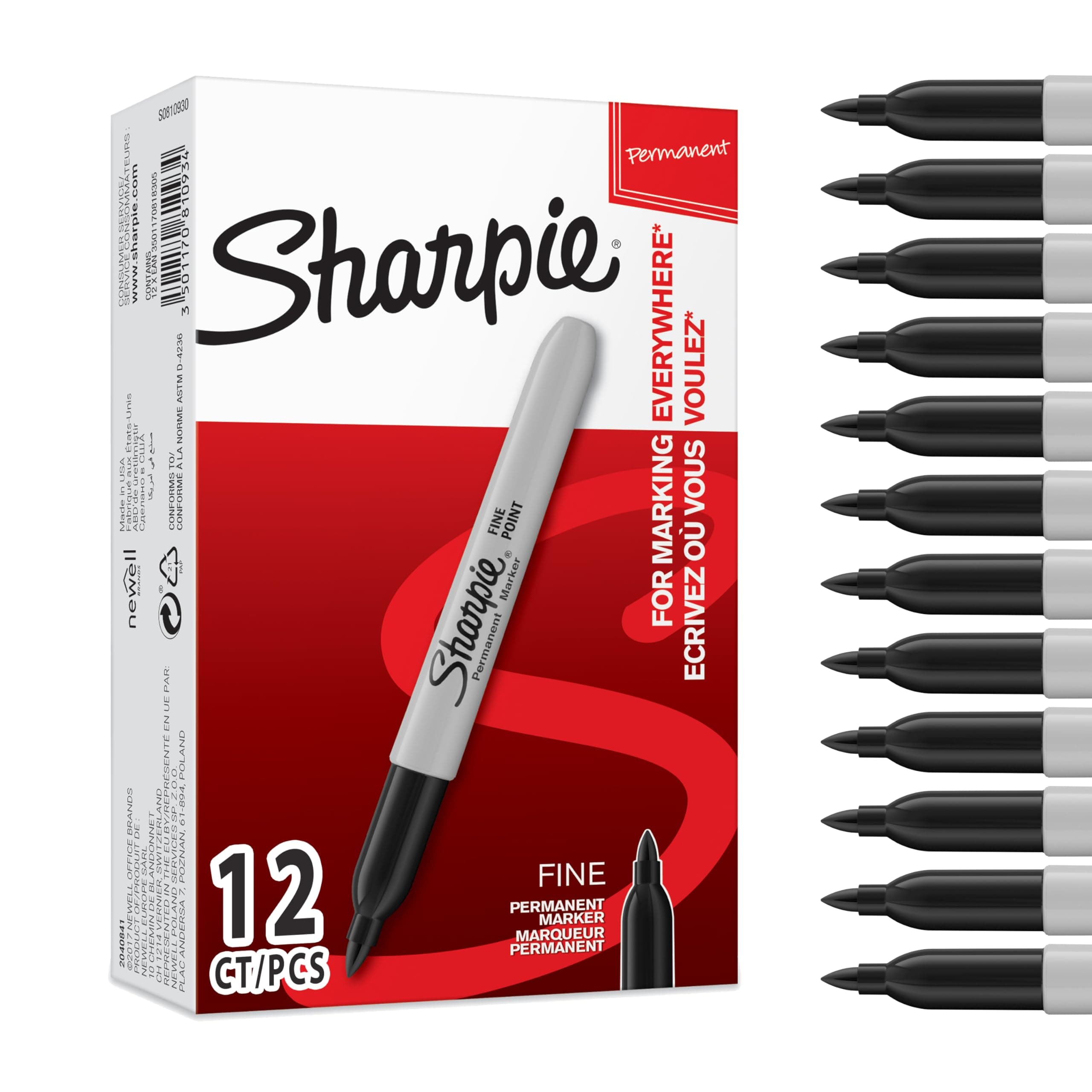 Sharpie Permanent Markers | Fine Point for Bold Details | Black Ink | 12 Count Marker Pens