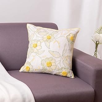haus & kinder Decorative Embroidered Cushion Cover | Honeydew Harmony Throw Cushion Cover for Sofa, Living Room | Cotton Cushion Covers 16 Inch X 16 Inch