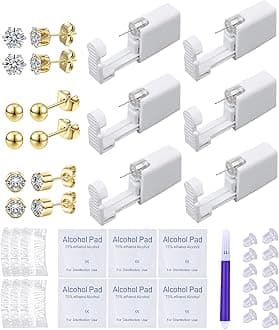 VitaCool Ear Piercing Kit Disposable Ear Cartilage Piercing Gun Kit with Sterile CZ Studs Easy and Safe Earring Self for Yourself Use at Home(Gold Mixed Patterns 3mm)