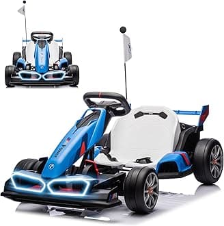 24V Electric Go Kart for Kids, Licensed BMW Battery Powered Drift Racing Go Kart, 7.5 MPH Drift Kart with 200W Powerful Motor, Kids Race Pedal Go Karting Car w/Adjustable Seat, Blue