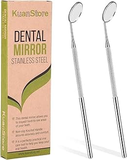 Dental Mirror Stainless Steel with Handle 6.5", Dentist Tool for Teeth Cleaning Plaque, Mouth Inspection, Lash Extension Mirror, Eyelash Extensions Dental Mirror Inspect Instrument Makeup - Pack of 2