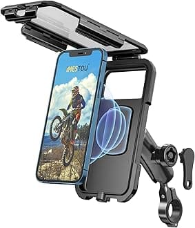 iMESTOU Waterproof Motorcycle Phone Mount IP67 with Wireless Qi/USB C 3.0 Charger, Anti-Theft Handlebar 1" Ball Phone Holder with Aluminum Mounting Base 720° Rotation for 3.5"-6.1" Smartphones(S)