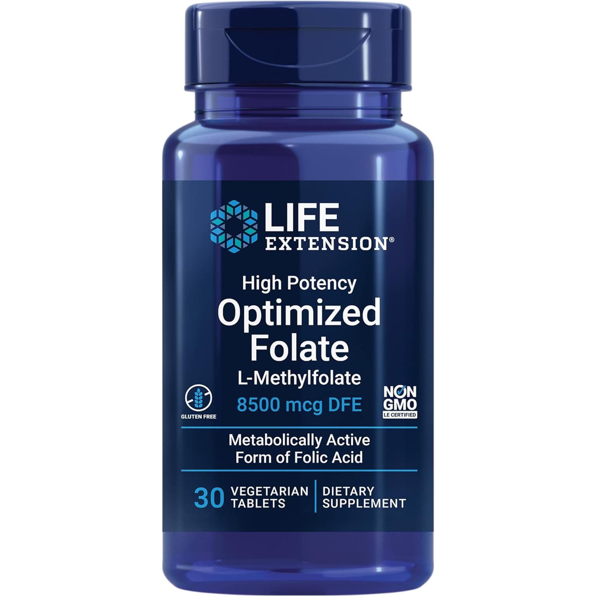 High Potency Optimised Folate, 5-MTHF, 8500mcg DFE, Depot, 1 Tablet Every 7 Days, High-Dose, 30 Vegan Tablets, Lab-Tested, Vegetarian, Gluten-Free, Soy-Free, GMO-Free