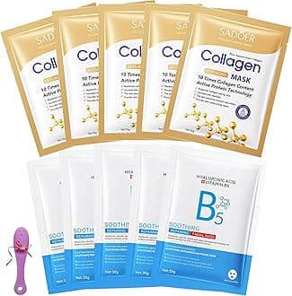 MMOOUP Collagen Essence Sheet Facial Masks, Pack of 8 Hydrating Facial Sheet Mask, Moisturizing Anti-Aging Facial Mask Packs for Daily Skin Care Spa (a/10pcs)