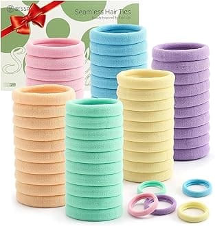 Bessrung 100 Pcs Thick Seamless Spring Hair Ties, Ponytail Holders Hair Accessories No Damage for Thick Hair (Spring Colors)