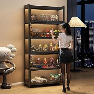 Display Cabinet for Collection, Acrylic Transparent Curio Cabinet Figures and Curio Collection Display Case Floor Standing Showcase Home Living Room(Black,6 Floor 50cm)