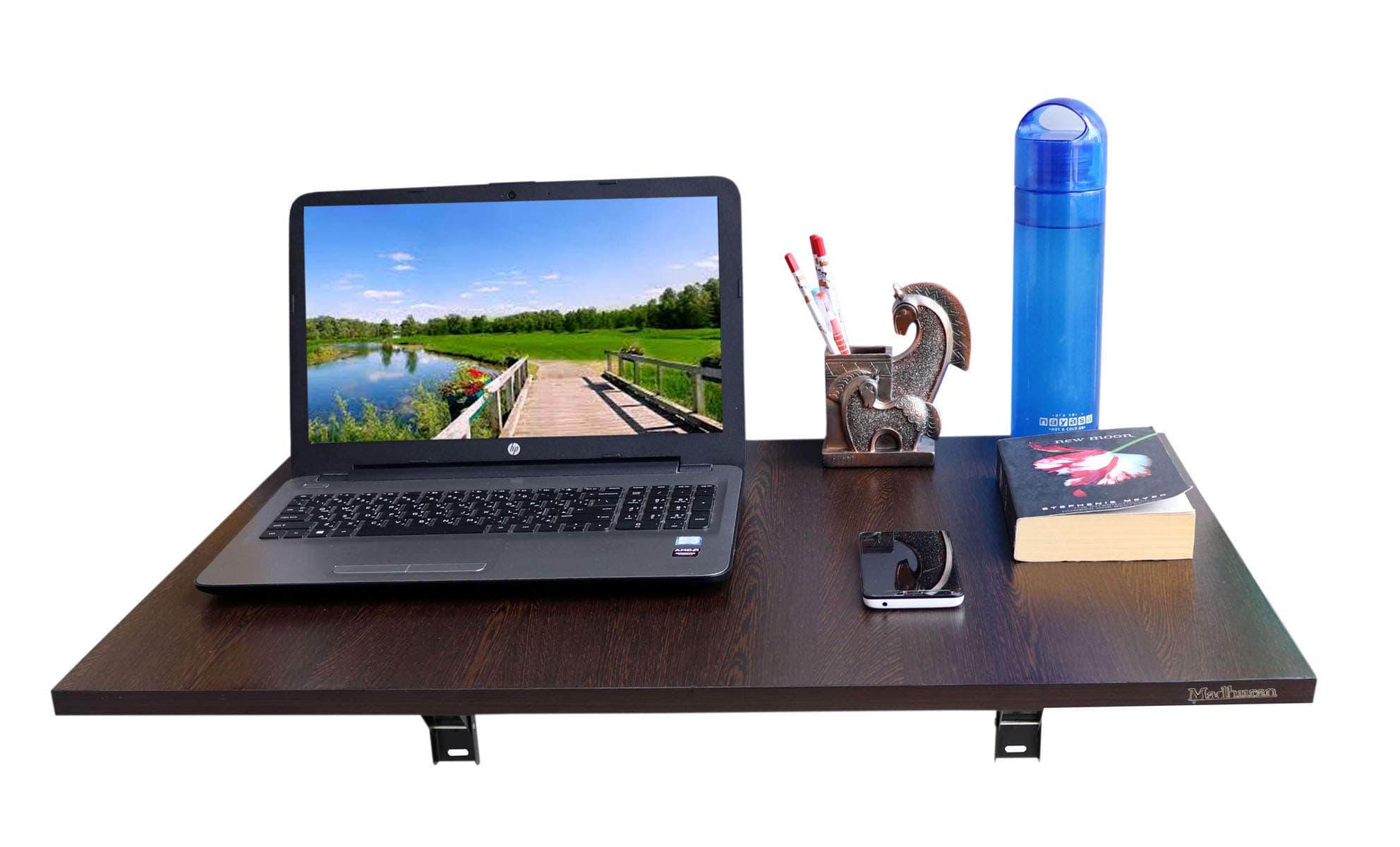 Engineered Wood Wall Mounted Folding Study Table (80X53 CM, Matte Wenge)