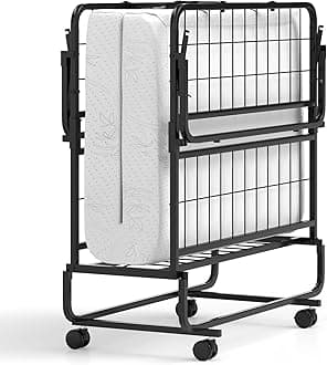 Giantex Folding Bed with Mattress and Top Pillow, Twin Size Portable Guest Bed w/Metal Frame, Storage Pocket, Space-Saving Rollaway Bed with Memory Foam Mattress for Adults, Foldable Bed, 75" x 39"